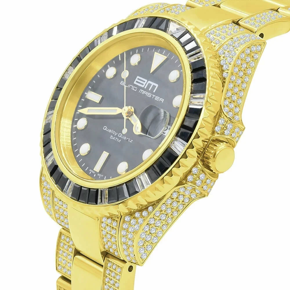Full Presidential Simulated mm 18K Yellow Gold Steel Diamond Men's 40 Watch W/Date Stainless