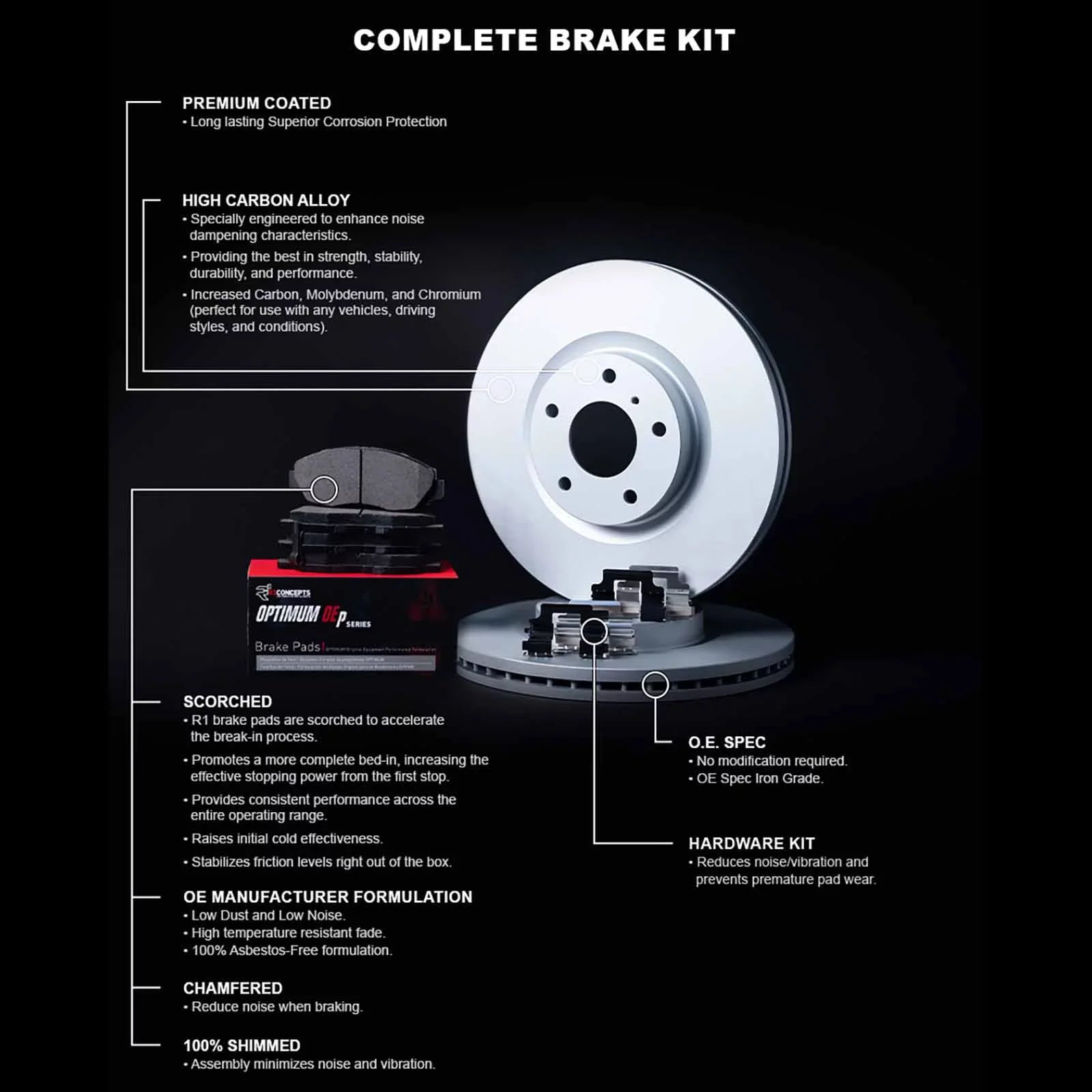 Concepts Pads| and |Rear R1 Kit Brake Brake Brake Rotors and |Hardware Kit Brakes and Pads Rotors Rear WDUH1-76143 Pads| Optimum OEp Rotors