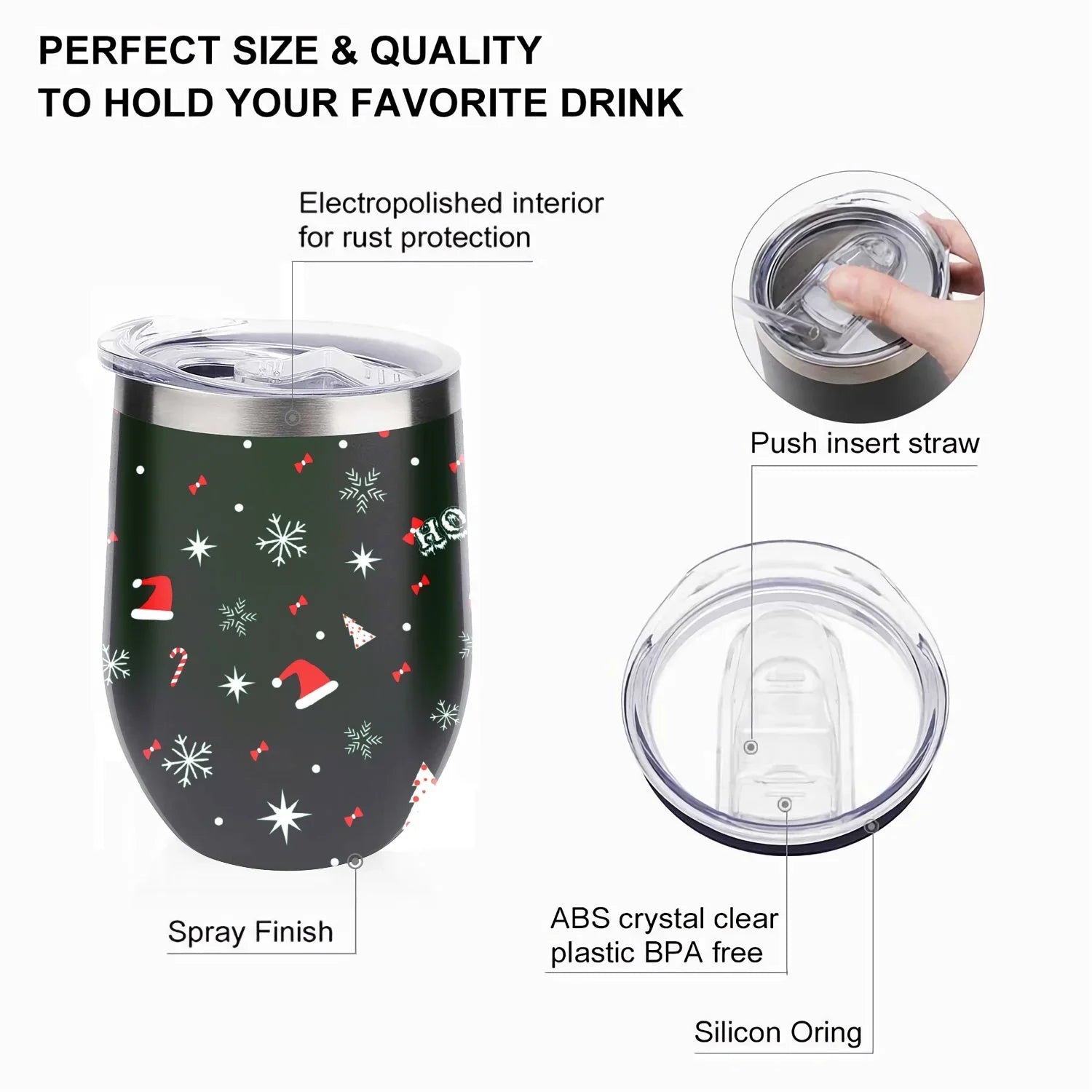 Eggshell Layer Cup Insulated Cup Tree Double Cups Wine Vacuum Tumbler Steel Hidove with Christmas Cups, with and Red Shape Insulation 12oz Lid, Green Color Big Stainless Cup 304 Belly U