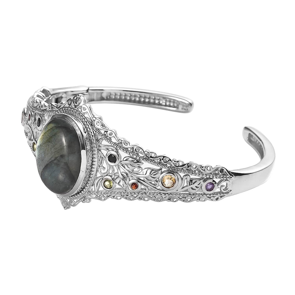 Mothers LC Platinum for 15.05 Mom Jewelry Day 7.25" Plated Ct Shop Labradorite Multi Bangle Bracelet Gifts for Women Size Gemstone Birthday Cuff Oval