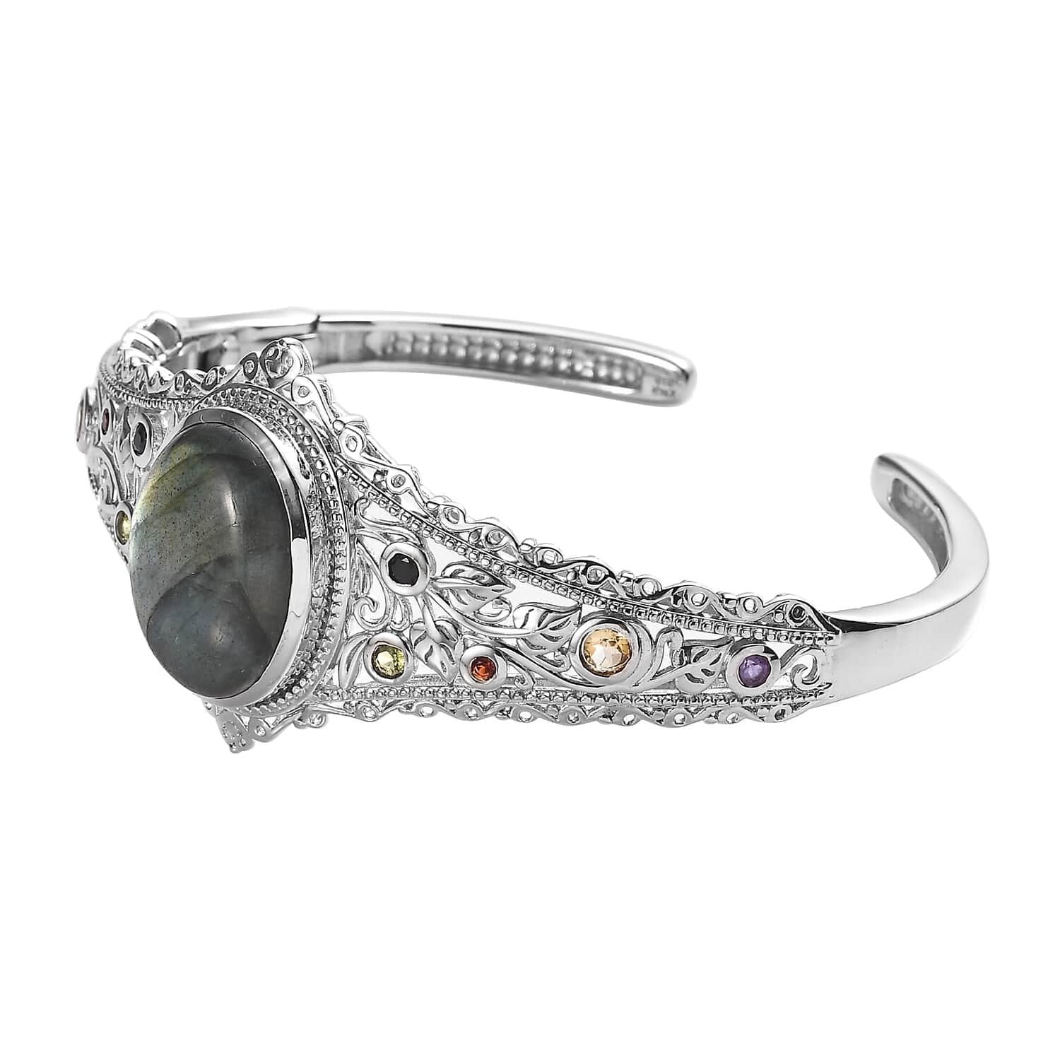 Mothers LC Platinum for 15.05 Mom Jewelry Day 7.25" Plated Ct Shop Labradorite Multi Bangle Bracelet Gifts for Women Size Gemstone Birthday Cuff Oval