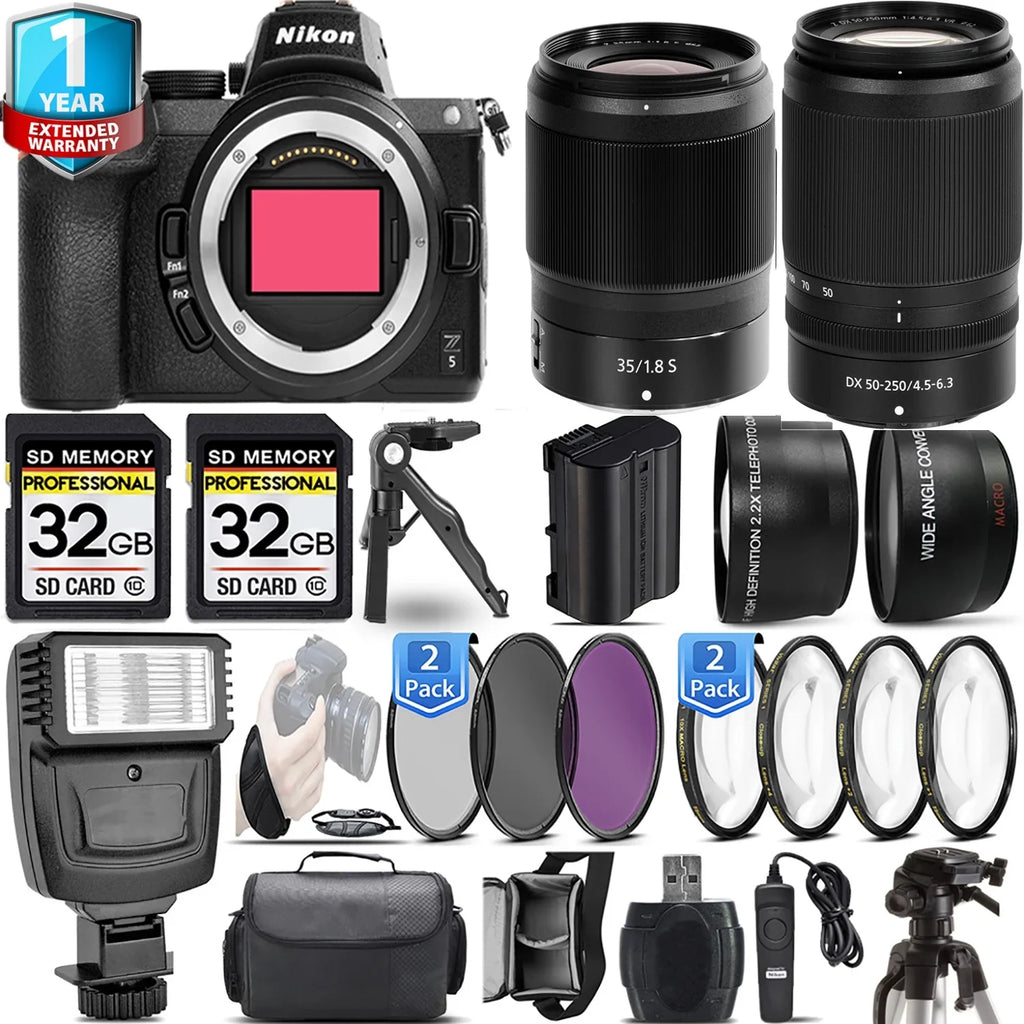 Lens Set + with f/4.5-6.3 50-250mm Set Lens 35mm Nikon VR f/1.8 Z5 4 PC Macro + + Handbag Flash Camera + + 64GB Filter PC S Mirrorless 3 +
