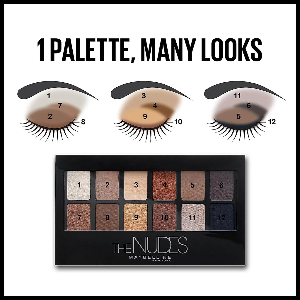 Shades, The Eyeshadow Pigmented Blendable and Powder, Count Palette Maybelline Makeup, 1 12 Nudes Shimmer Matte