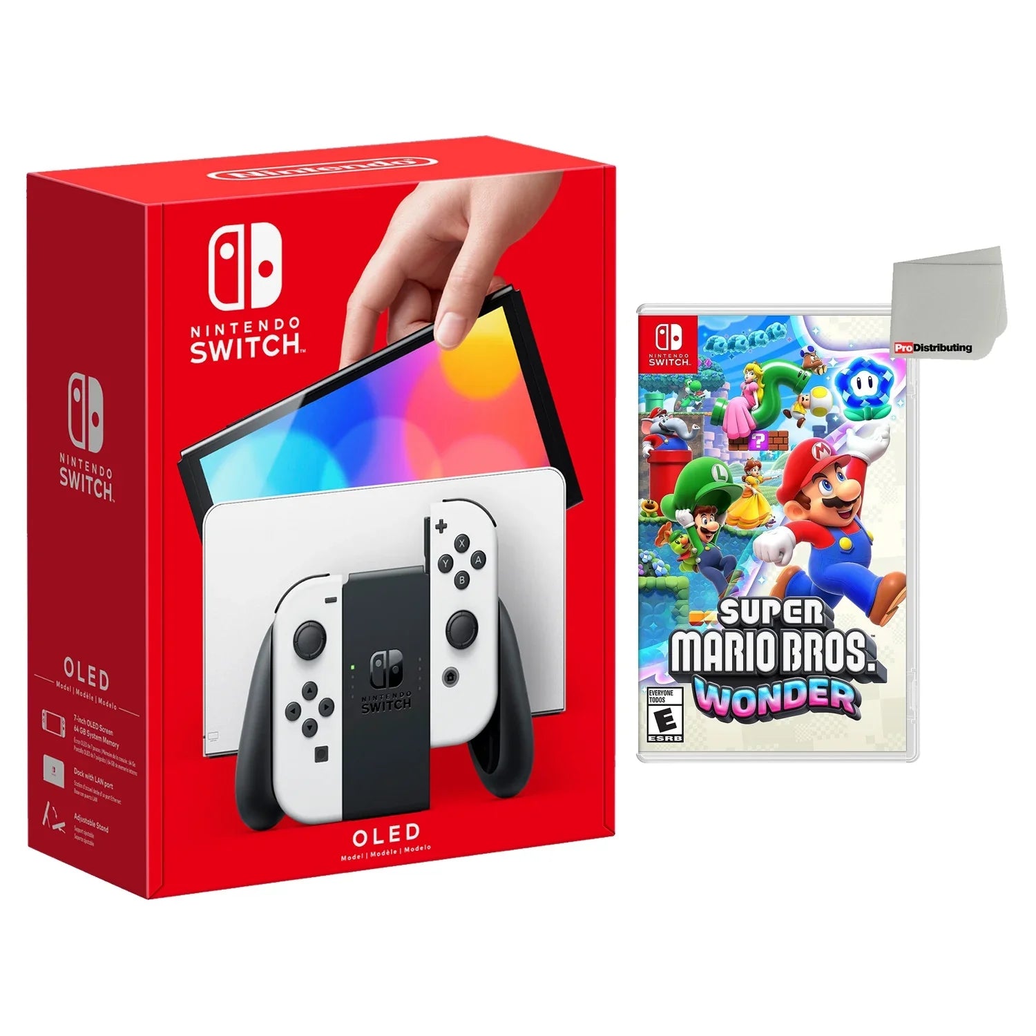 White Mario and Joy‑Cons with OLED Super Nintendo Bros Switch Wonder Bundle