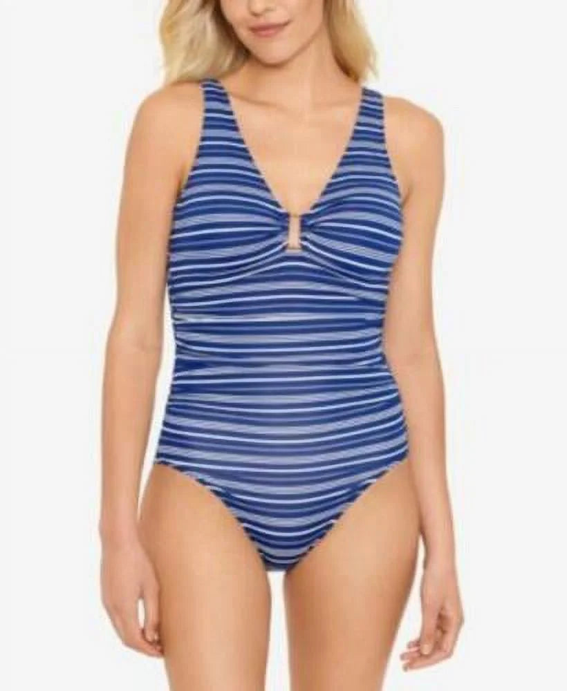 Lauren Swimsuit, Stripe Ralph 16 Piece Hardware-Trim One Harper NAVY US Tummy-