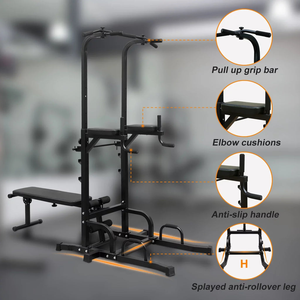 Bar Training Tower Multi-Function Duty Pull Height Gym,Steel with Adjustable Heavy Home Station Bench for Up Office Stand Power Equipment Dip Fitness