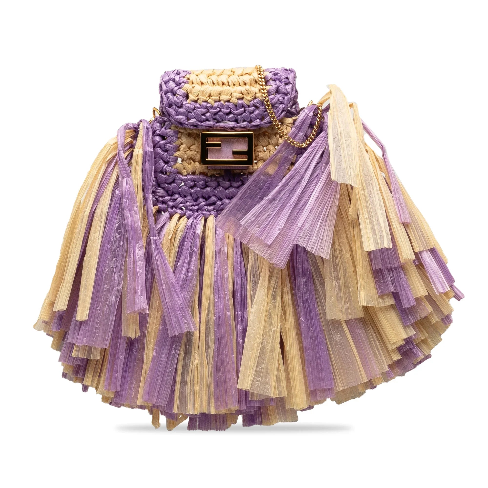 (Good) Material Authenticated Bag Raffia Fendi Crossbody Baguette Pico Pre-Owned Purple Intreccio Unisex Natural