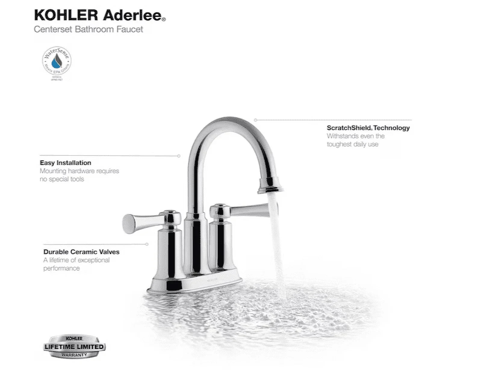 Center-Set Sink Aderlee 1.2GPM Kohler Polished Chrome Faucet, Bathroom