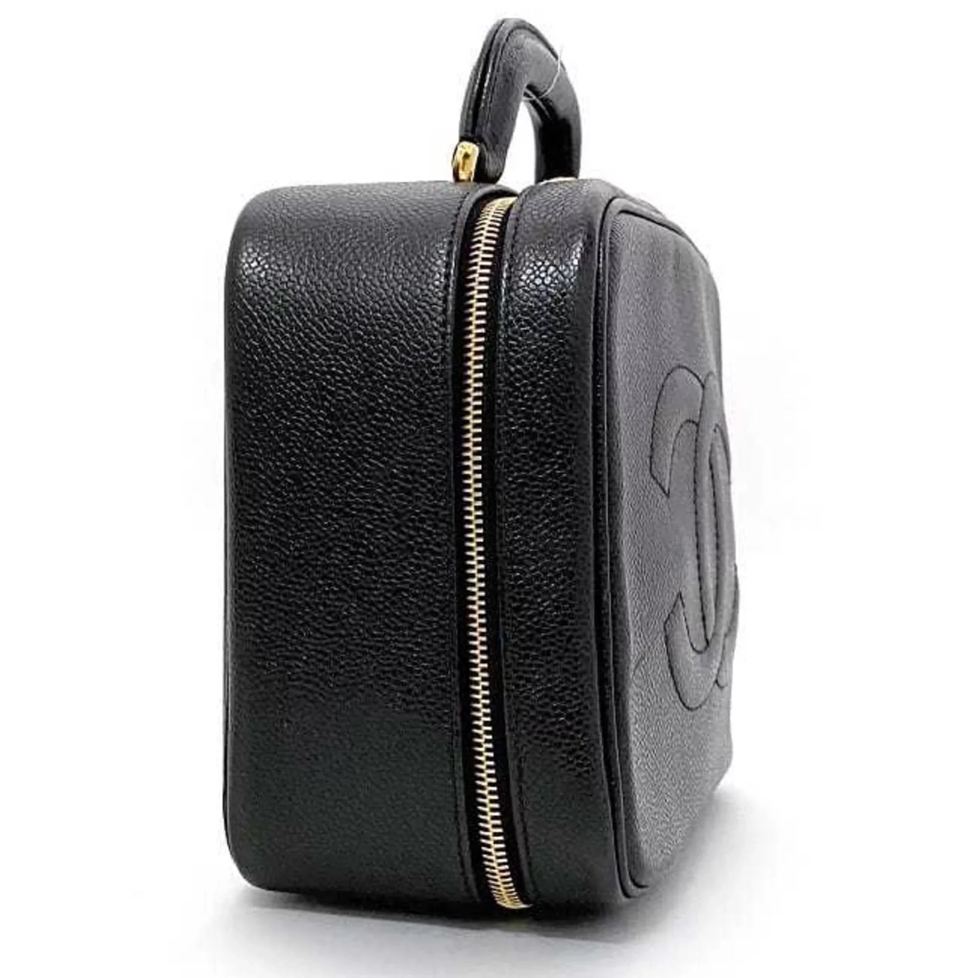 Handbag Vanity Pre-Owned Black Stitch Gold GP (Good) 4th Cocomark Bag A07061 Skin Caviar Chanel CHANEL Leather