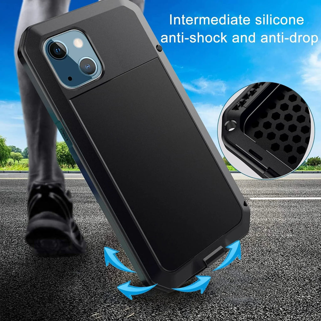 14 Grade Military iPhone Rugged Heavy Pro Scratch Case Glass and Travel Aluminum (Silver) Outdoor Resistant Protection, Shockproof Duty Metal Max Gorilla
