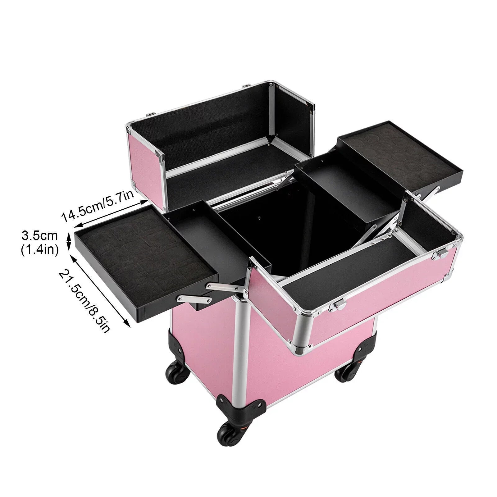 Makeup Cosmetic Trolley Large Adjustable Barber Organizer Miumaeov Personal Case Dividers for Travel Salon Care Cosmetic Professional Train Case Case Beauty Storage Rolling