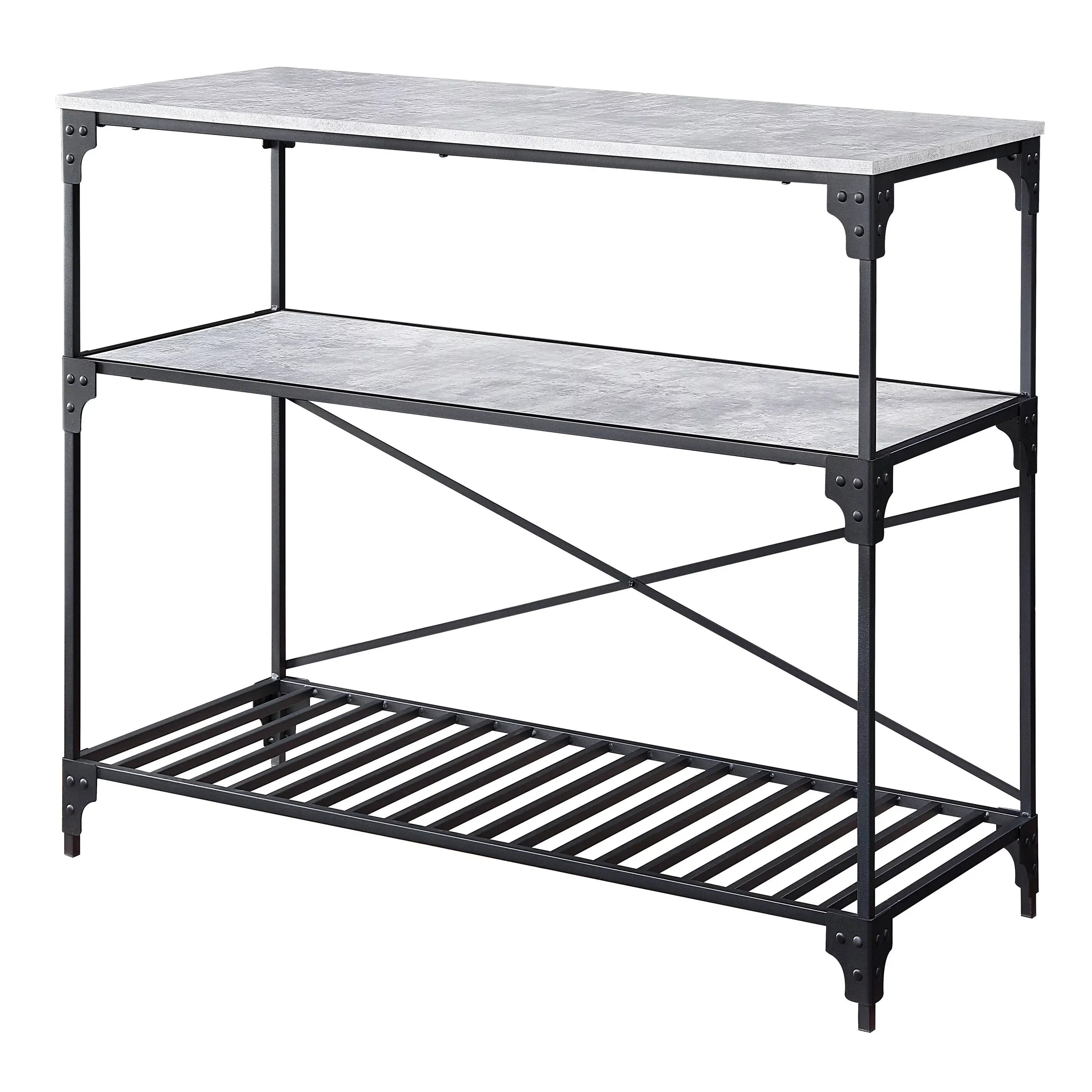 and Kitchen Black Concrete 2-shelf Island Faulkner