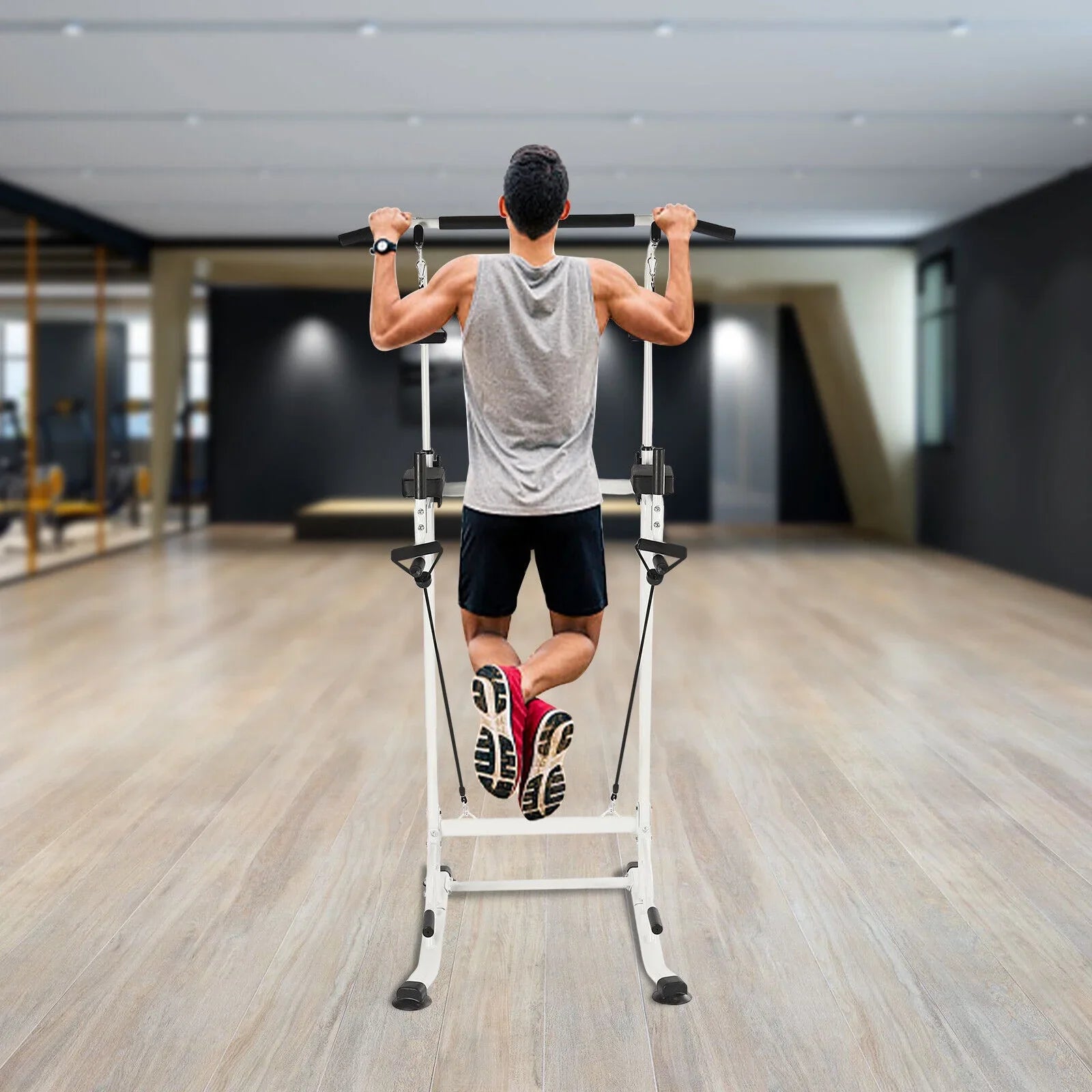 Black Power Pull Gym Chin Home Push Up Tower Adjustable Power Bar Tower Station Gym Home Dip Height