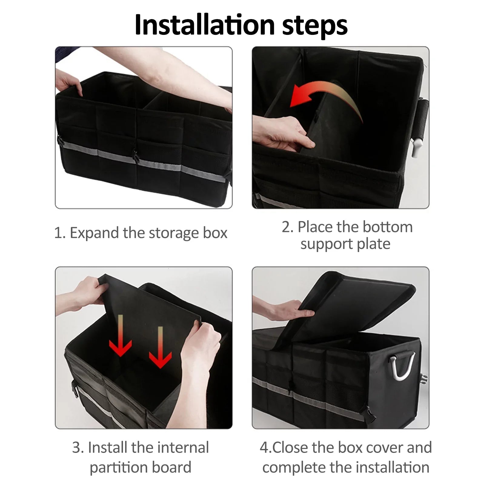 Cargo Oxford Folding Capacity, Car Strip, with Andoer Box Storage 55L Automotive Trunk Organizer Organizer, Cloth Reflective