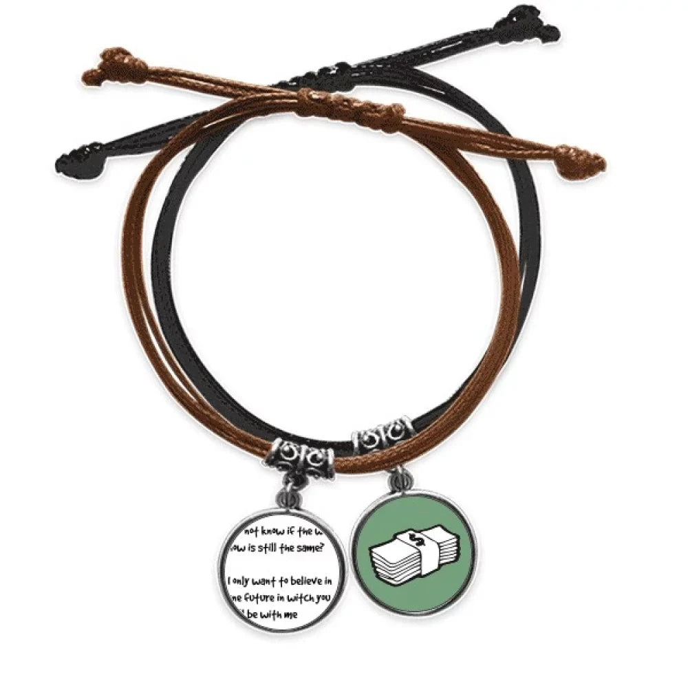 Money With Hand Wristband Bracelet Poetry Leather Rope Chain You Quote Future Famous