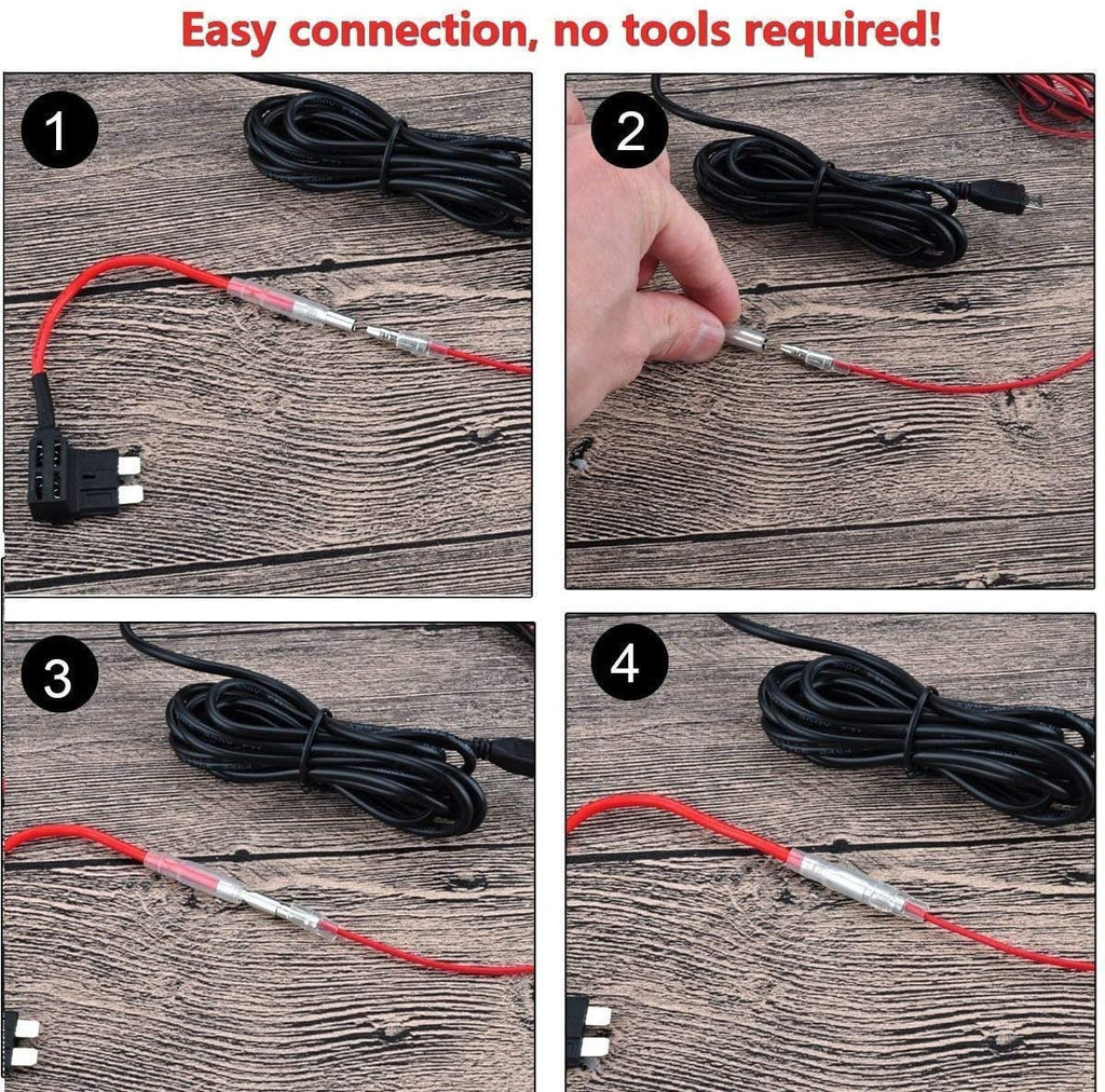 Fuse, Dash Charger Cable with 5V/2A Port, Hardwire to 12V kit Max Dash Low Camera USB 24V Mini DC Kit, Cam Car -