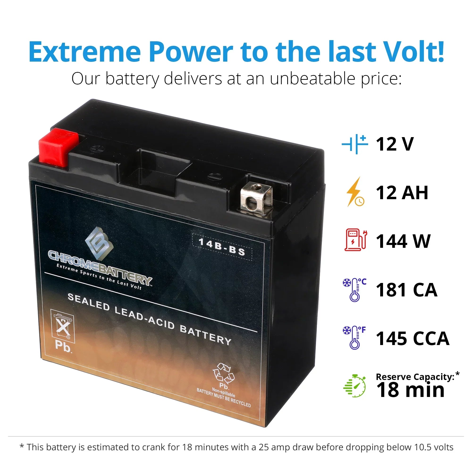 Gv650, Chrome 12 Ah, Motorcycle (09-13) Hyosung 135 Battery (14b-bs Yt14b-bs Volts,12 Year Cca) Battery Se for