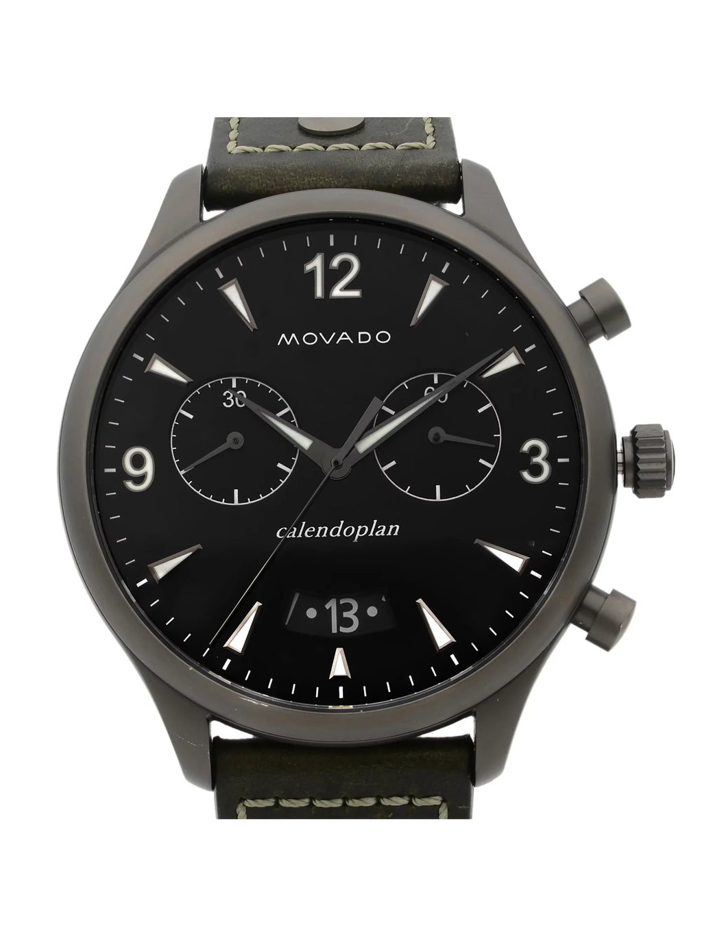 Pre-Owned Watch Heritage Movado Leather Quartz Black 3650029 Gunmetal Steel Dial Green