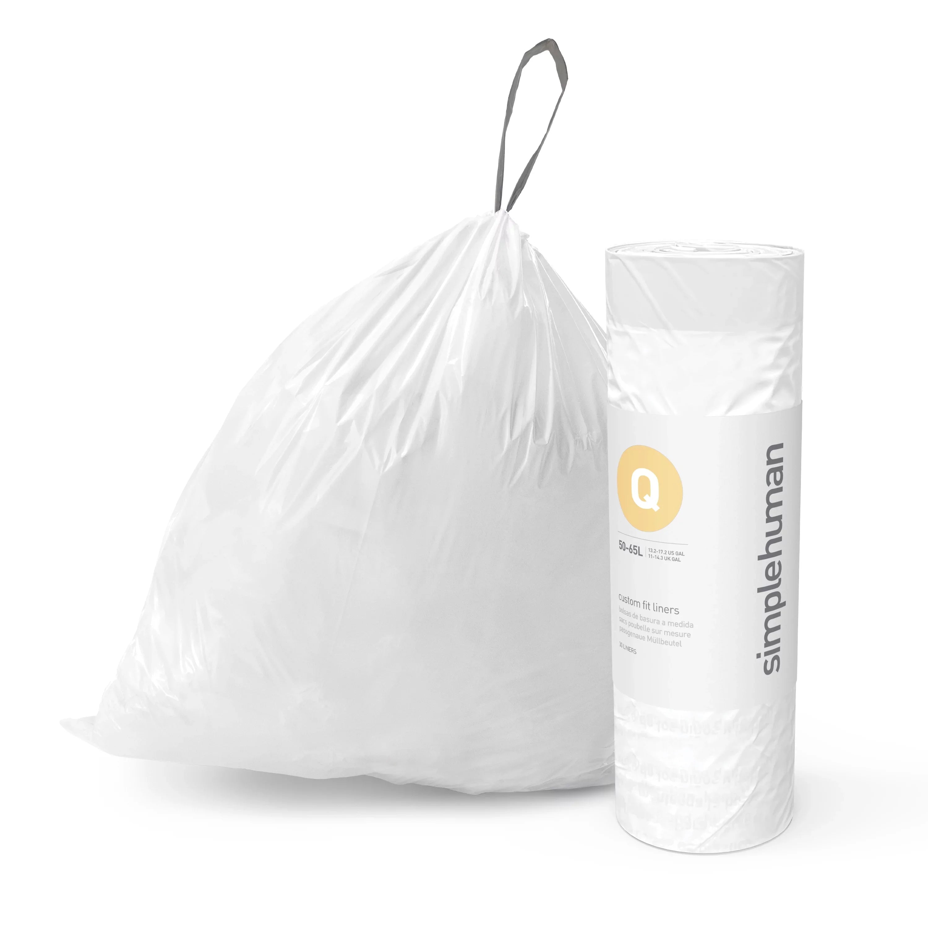 Trash Drawstring Gallon, Code Liter Bags, 240 Q simplehuman Fit 13-17 / Pack, 50-65 Roll Custom White
