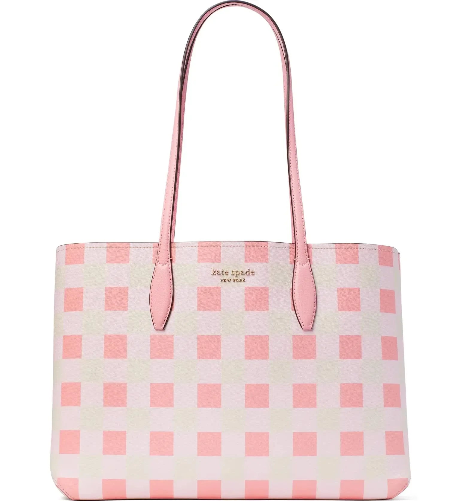 York Soda All Large Gingham Spade Tote, Day Grapefruit Kate New