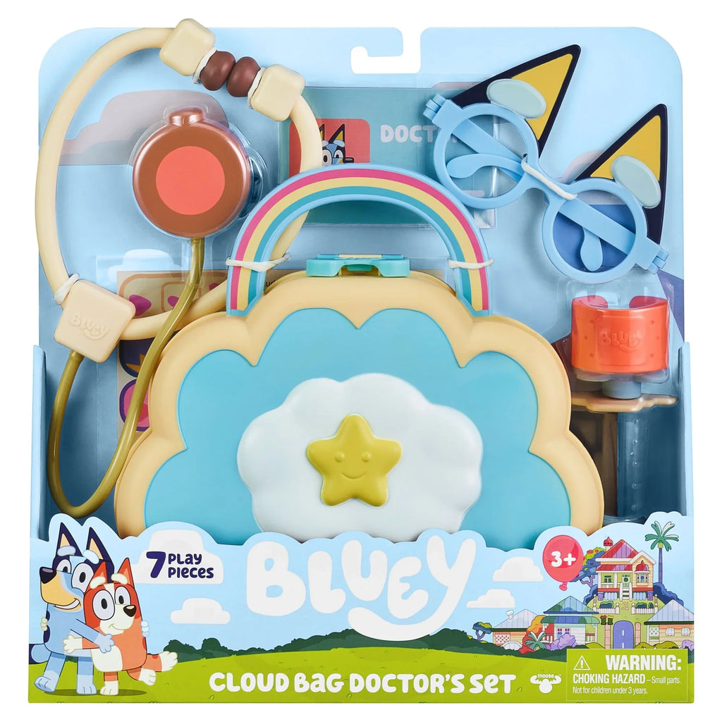 Cloud Ages Syringe, Pieces, Set, Bag toy Stethoscope, Bandage, Doctor's 7 Kids, Check 3+ Toy Preschool, and Doctor's Play Bluey Set, Toys for Playset more Up , Stickers, with Doctor