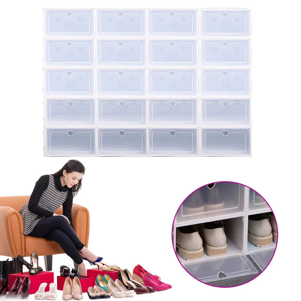 Foldable Organizer Drawer Flip Clamshell Loyalheartdy Box Plastic Shoe Clear Container Boxes Stackable Case 20Pcs Shoe Storage