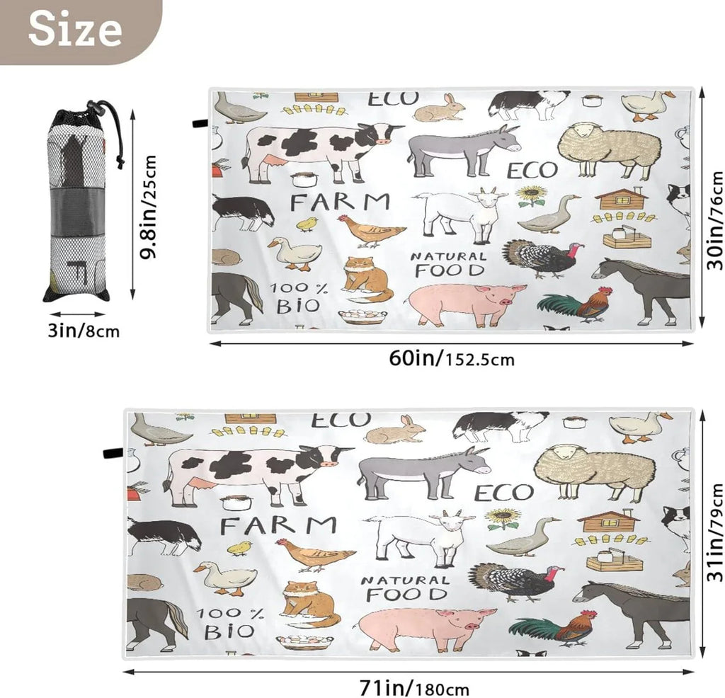 Free Farm Lightweight Towel Bath Bestwell Swim Towel, Quick Animals Thin Oversized 31”X71” Sand Towel Towel Cool Pool Beach Blanket, Yoga Microfiber Multipurpose Shower Dry