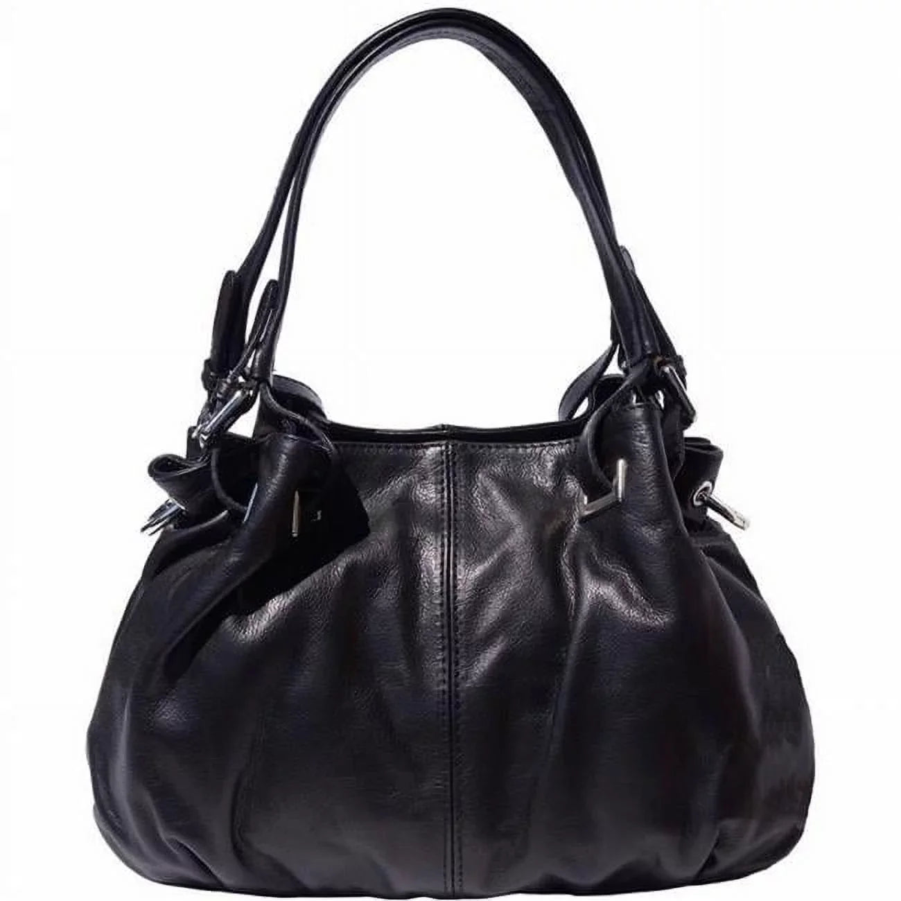 Italian Leather Valentina Artisan Black Luxury Womens Shoulder Handbag, 115-8655-Black