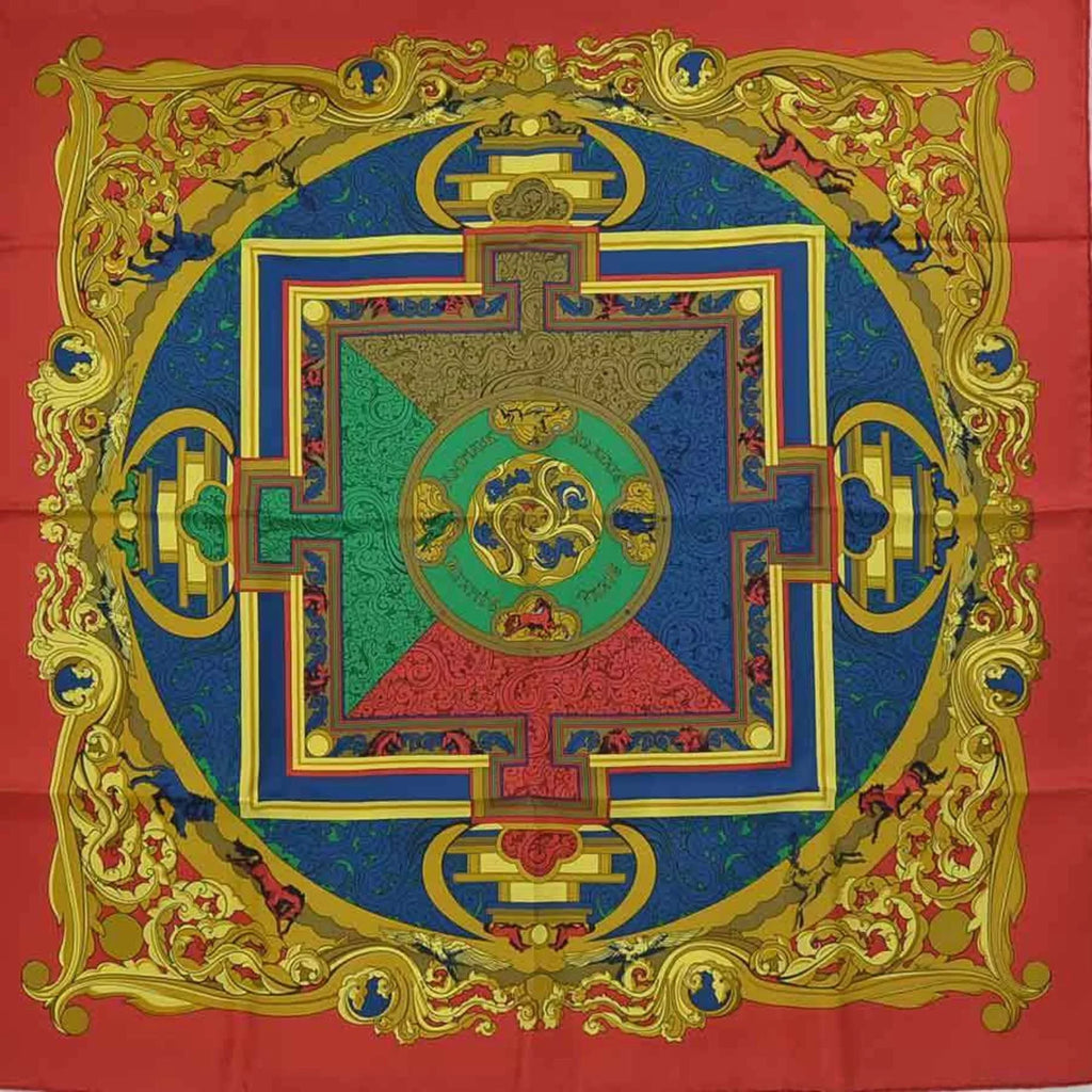 Red/Multicolor ANIMAUX Silk Pre-Owned Women's Carre 90 Hermes (Good) Scarf SOLAIRES HERMES