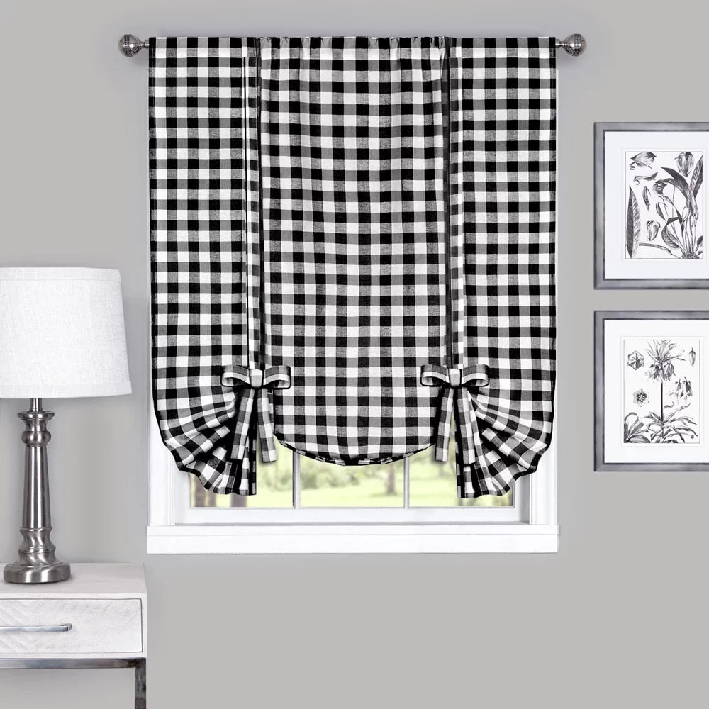 Country - Treatment Window Tie Chic Gingham Curtain Shade Black Plaid Up