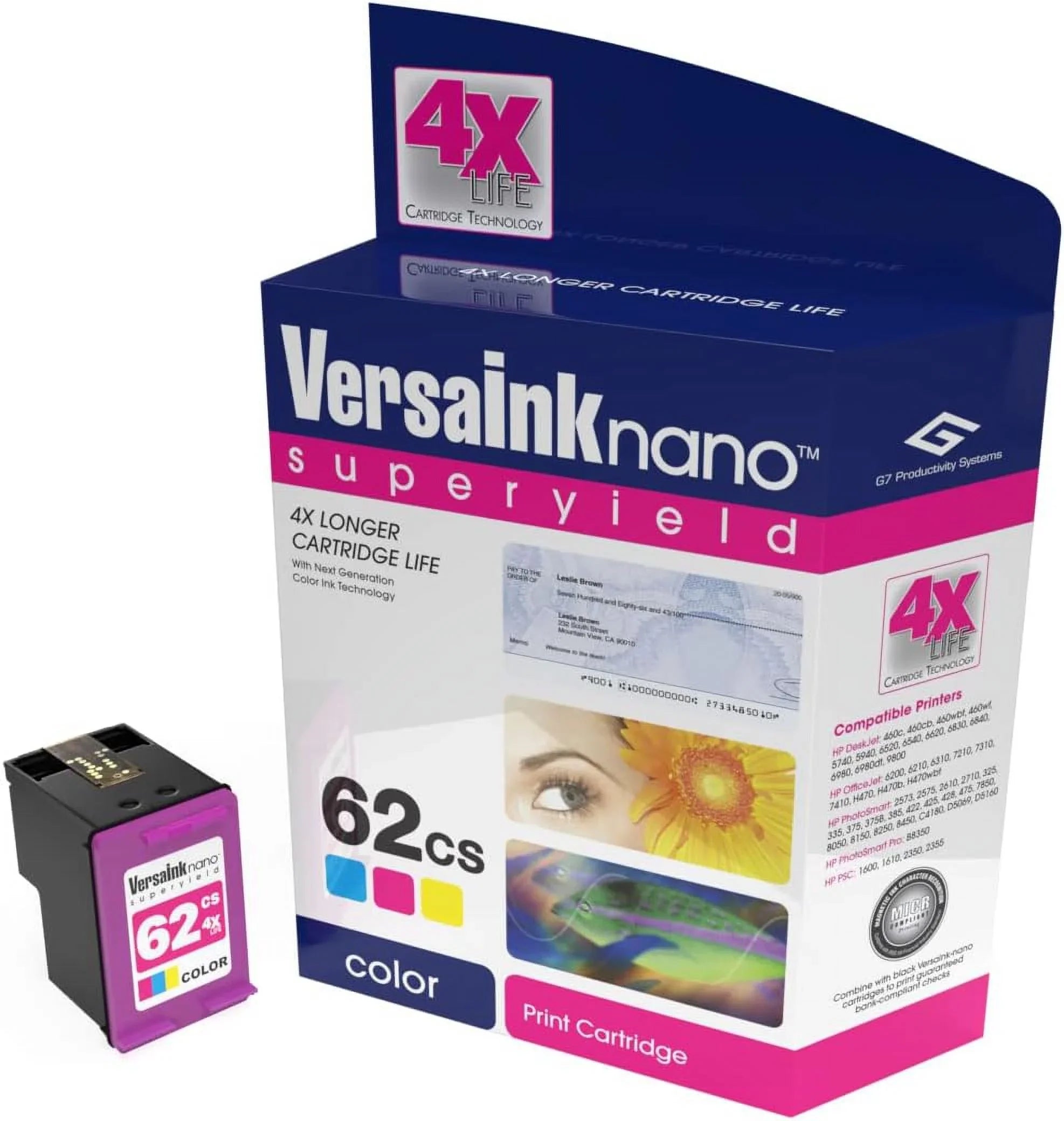 62CS Black(MICR) 62MS Color Cartridges HP Life - 4X VersaInk-nano