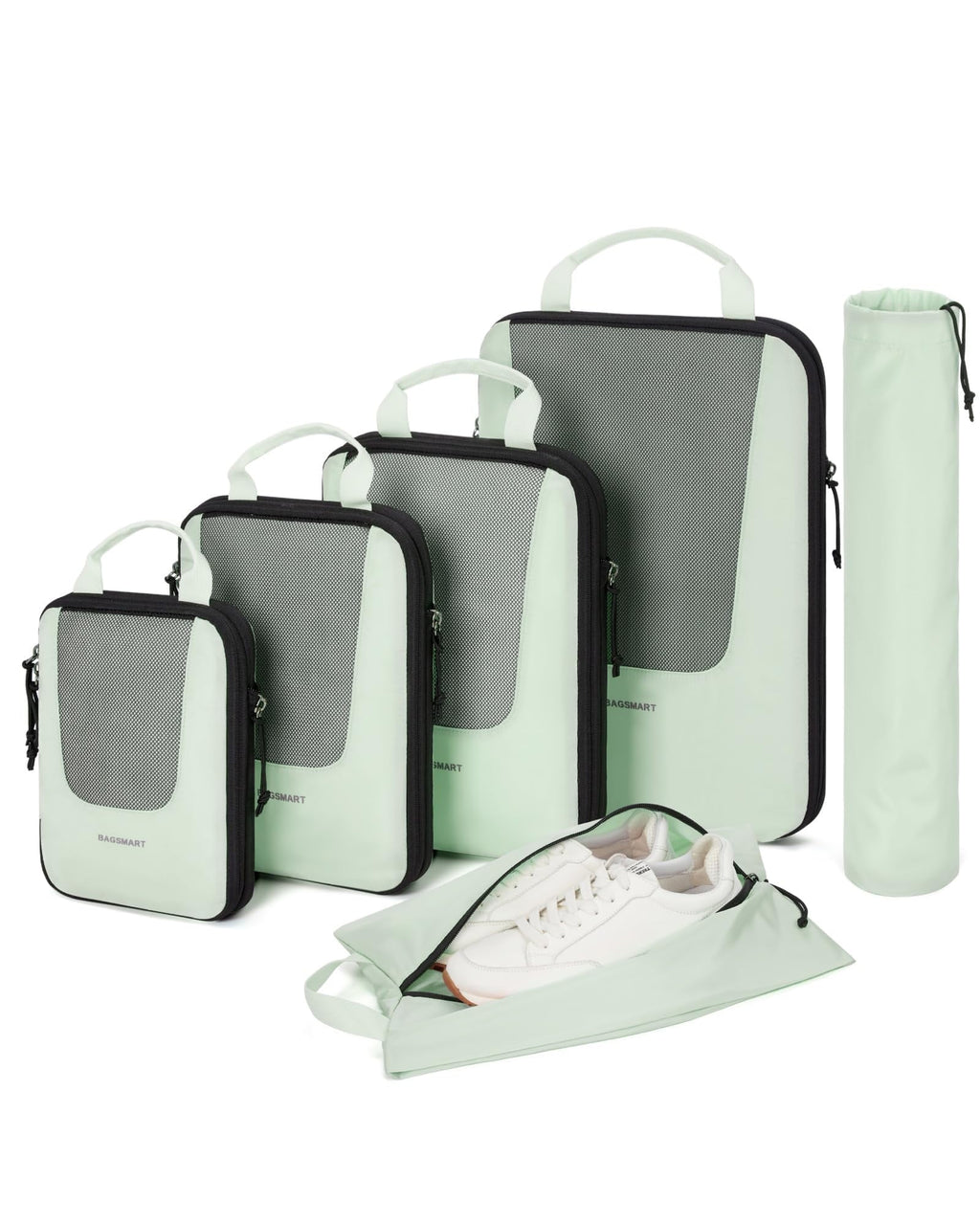 Expandable Storage Luggage Bags for Travel, Organizers Packing Packing 6 Cubes Travel Foldable Suitcase Lightweight Accessories, Pcs for BAGSMART Compression Green