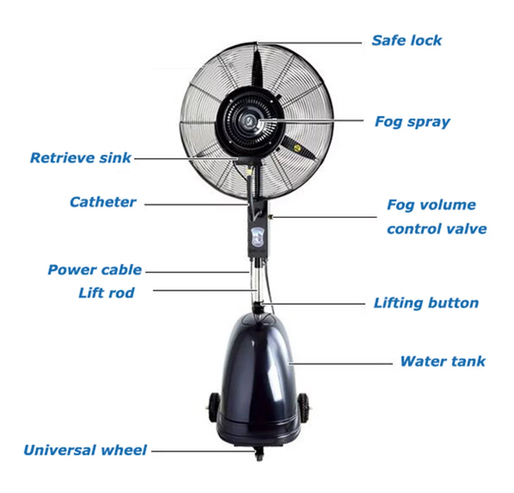 Spray Fan Industrial Dust Fan TECHTONGDA Humidification Electric Removal 30" Floor