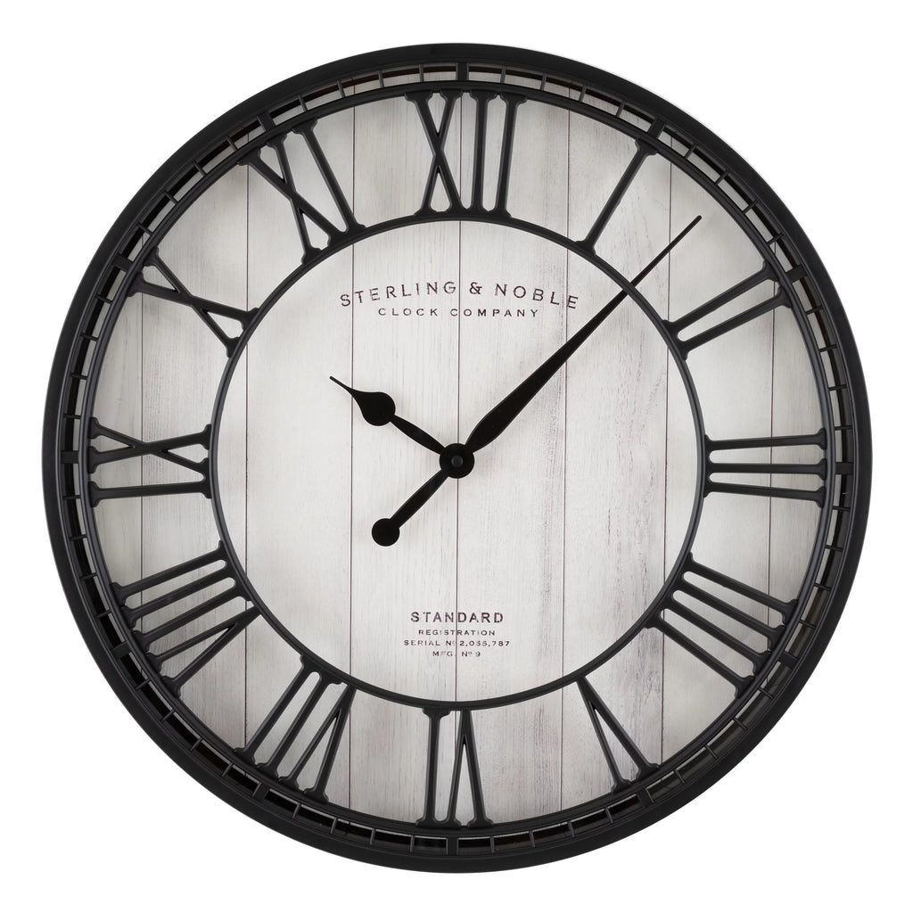 Roman Raised Wall Analog 20" Round Numerals Clock & Grill Better Black and White Homes Gardens