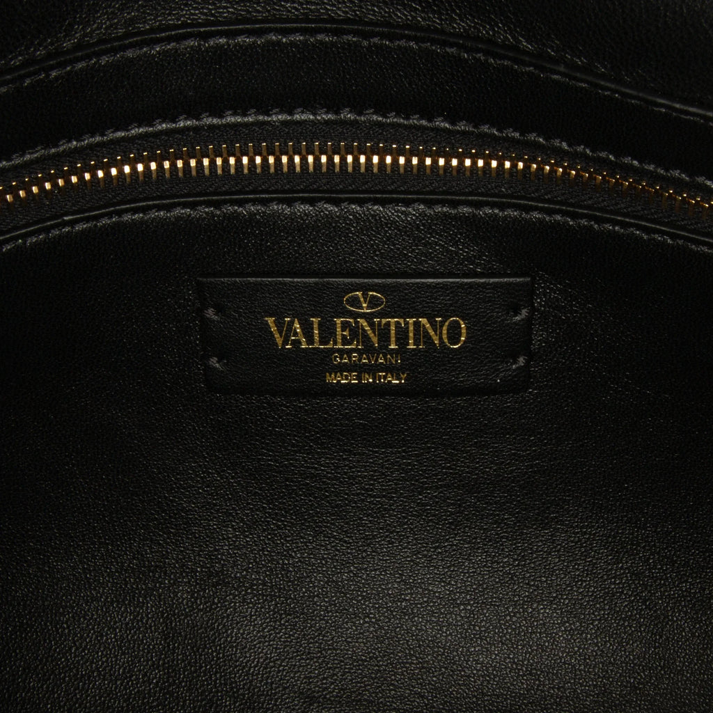 Medium Calf Stud Pre-Owned Satchel Unisex (Good) Black Authenticated Roman Valentino Leather