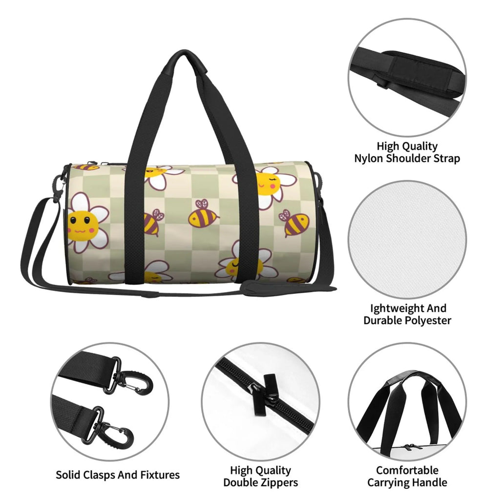 Travel ZICANCN Retro Bag Bees Men Tote Gym Weekenders Women Duffle Sports Daisies Bags Checkerboard Bag, for