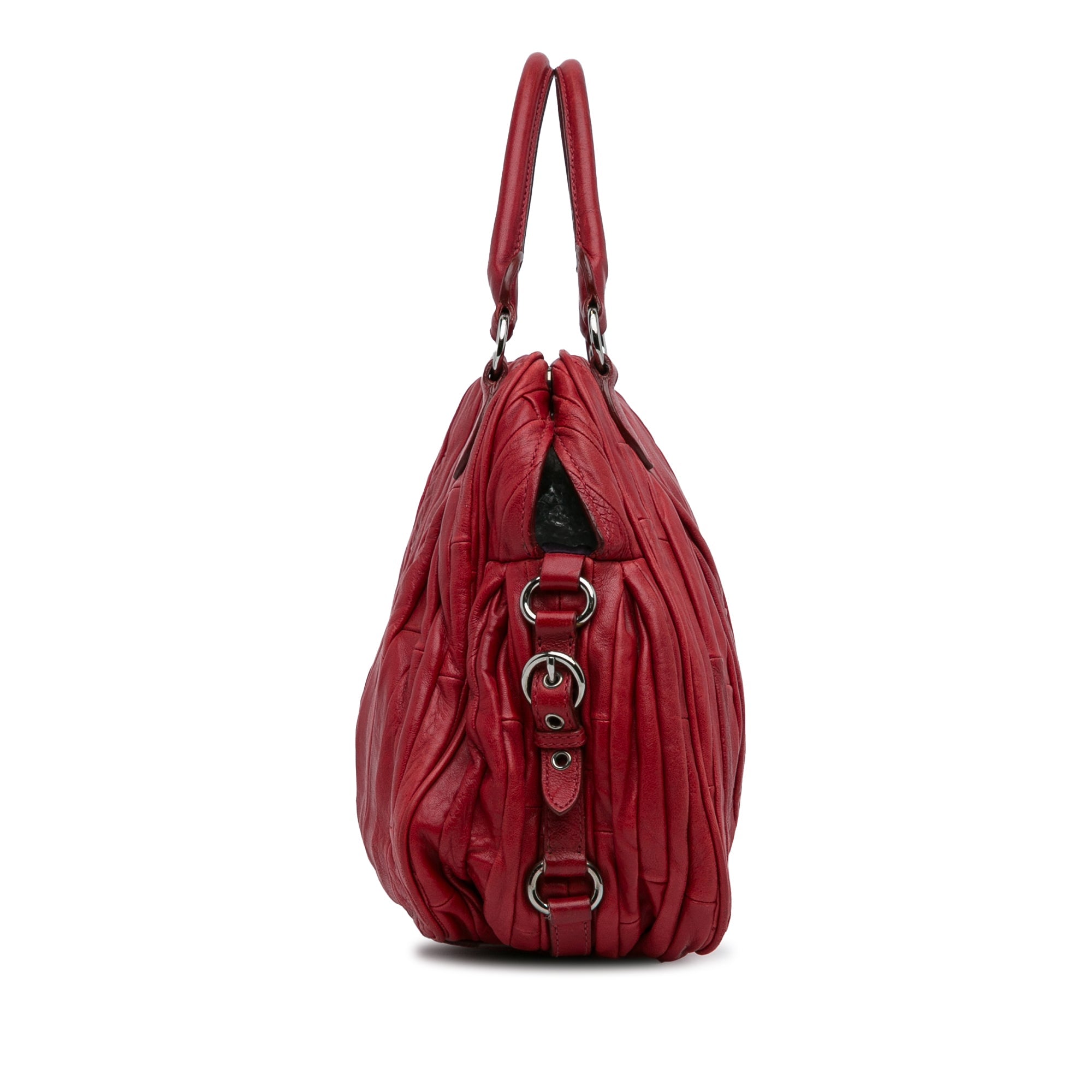 Leather Unisex Miu Bag Tote Miu Pre-Owned (Good) Quilted Authenticated Calf Red