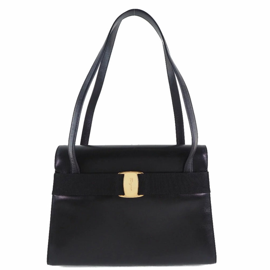 Salvatore BK-21 Calf Pre-Owned Shoulder (Fair) Black Bag Women's 7675 Vara Ferragamo