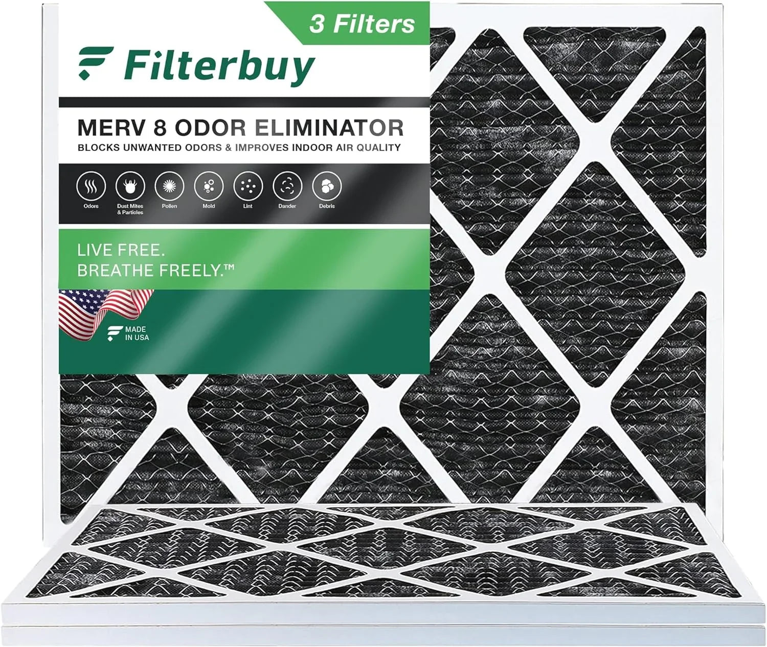 Eliminator Pleated 20x22x1 MERV Air 8 HVAC Odor with Filters Furnace Filterbuy Carbon AC Activated (3-Pack)
