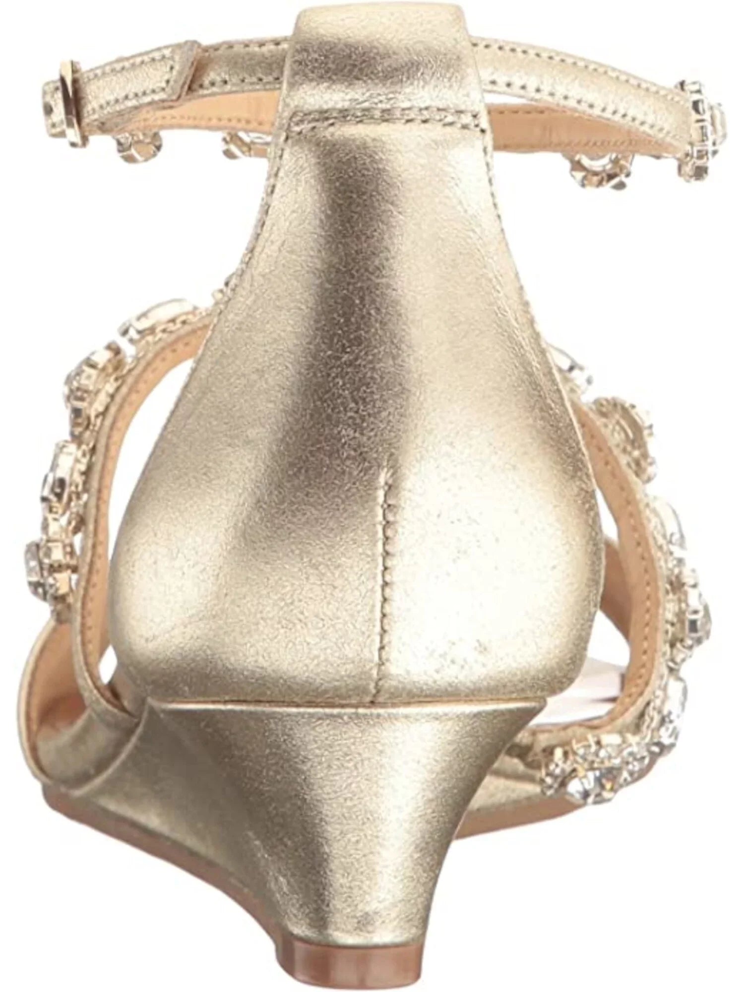 9 Sandals Leather Buckle Dress Ankle Terry Gold Embellished Strap Wedge BADGLEY Womens MISCHKA