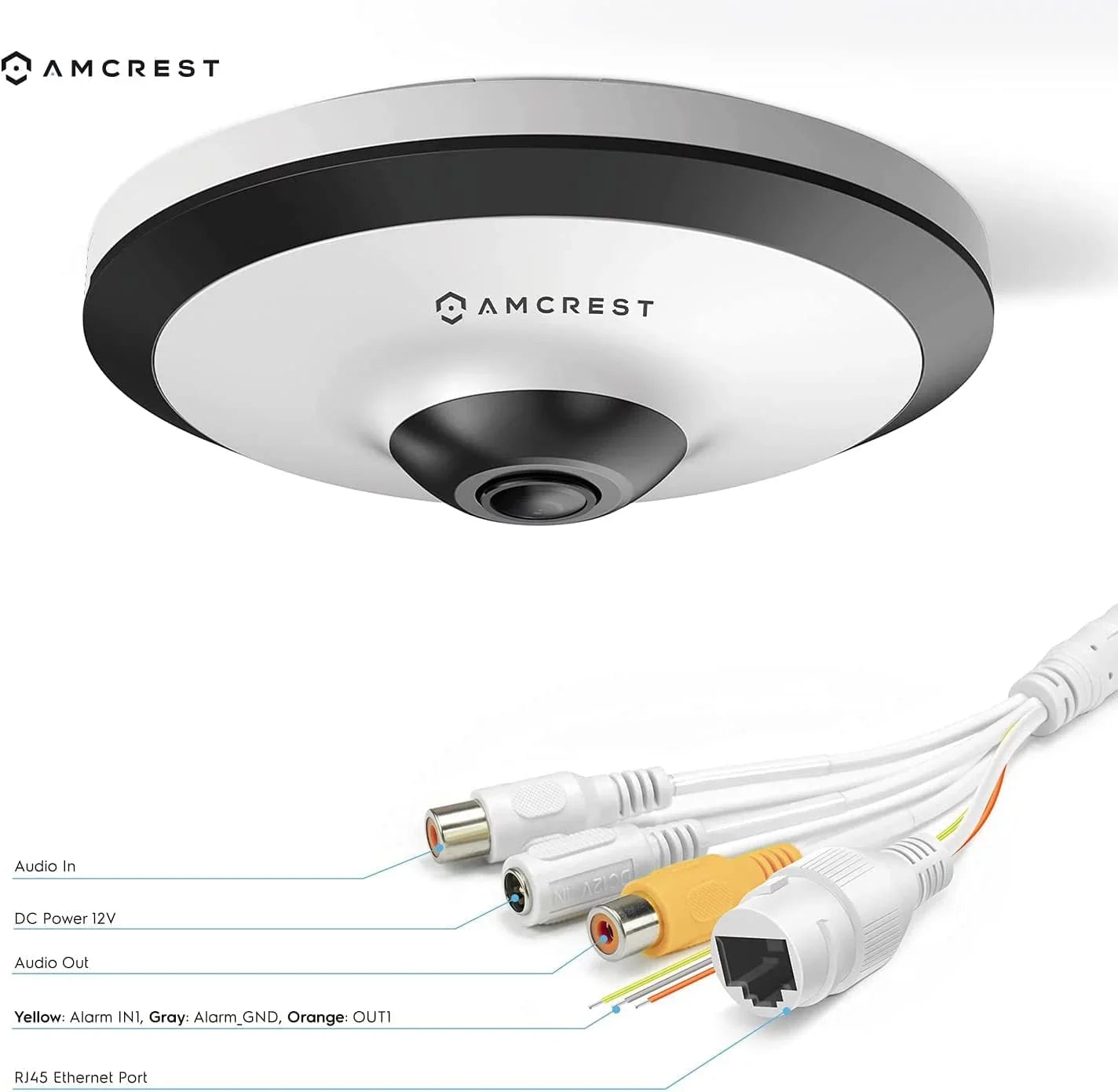 UltraHD Amcrest IP5M-F1180EW MicroSD 33ft (White) Indoor, Lens, PoE 360° 5-Megapixel Cloud Nightvision, Recording, Panoramic Coverage, Camera Fisheye Camera, 1.4mm Security and Camera