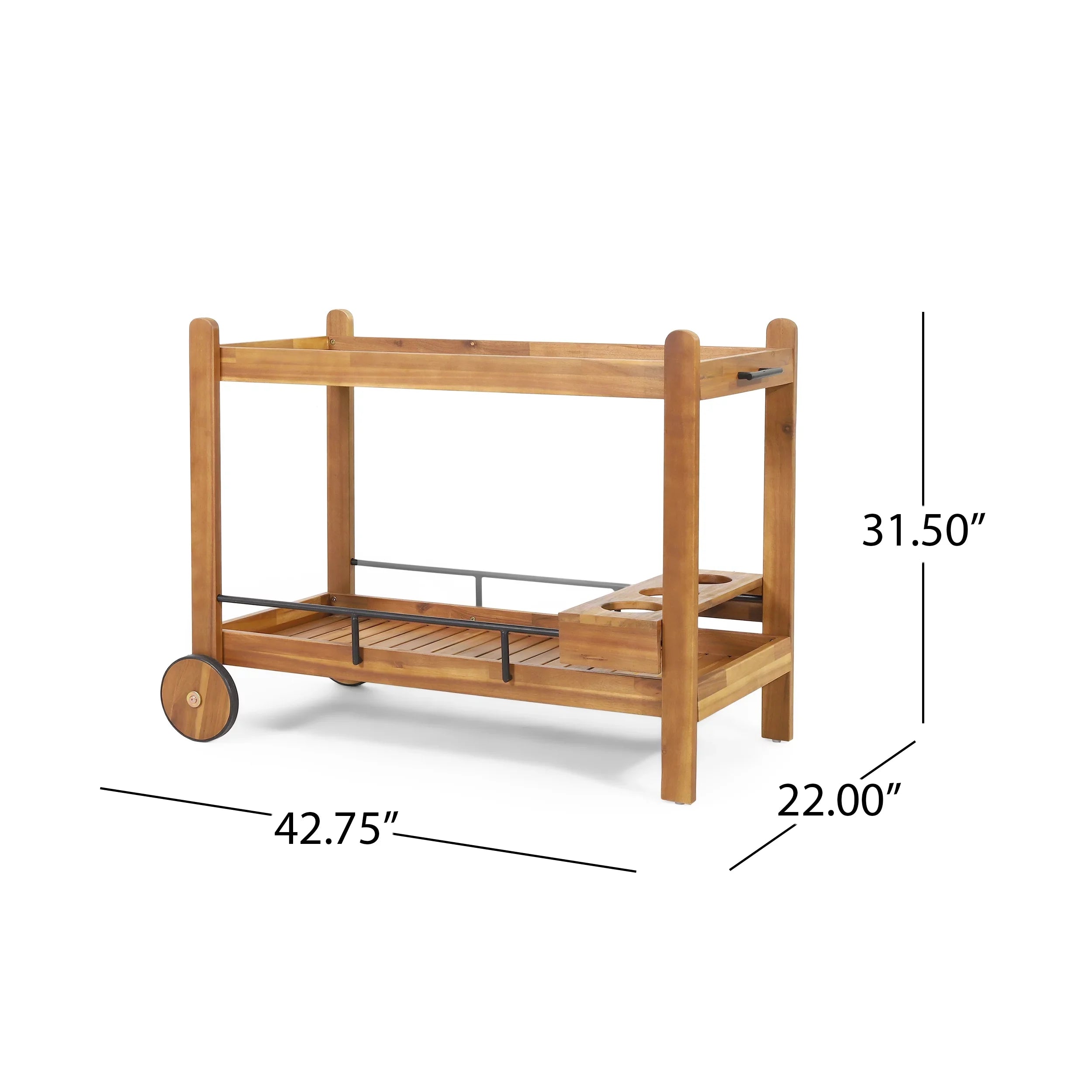 Bonneau 2 Holders, Acacia with Teak GDF Studio and Bottle Wood Bar Outdoor Black Cart Tiered