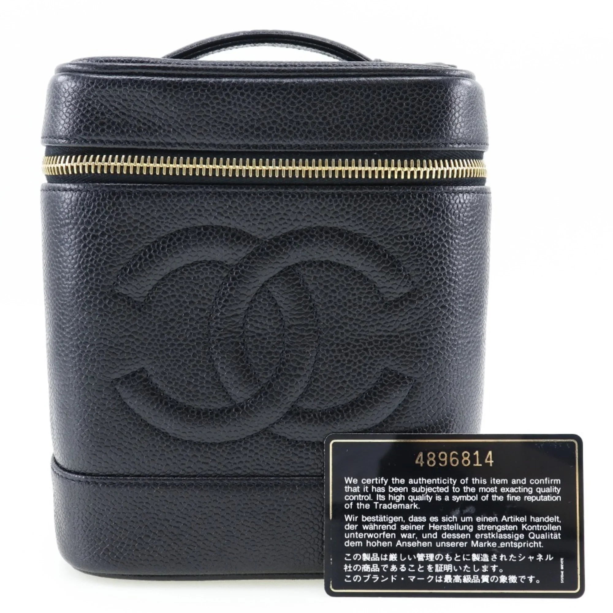 in Mark Vanity Handbag Black Made Matte France (Good) Pre-Owned Skin Coco Caviar Zipper Ladies CHANEL