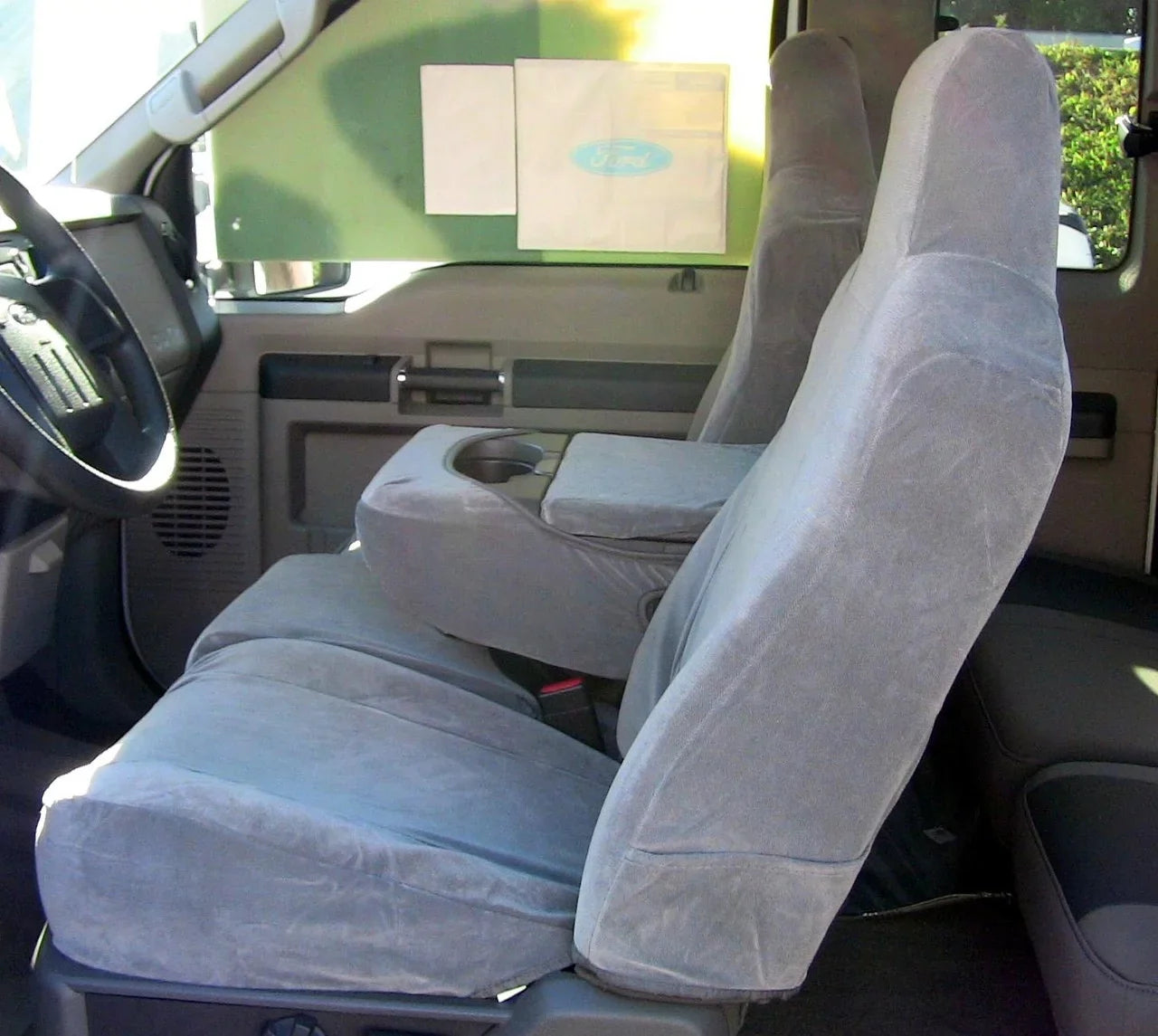 Molded Velour Super 2002-2010 F58 Headrests with Seat 40/20/40 Tan in and Front Opening Split Center Bench Ford Duty F250-F550 Console
