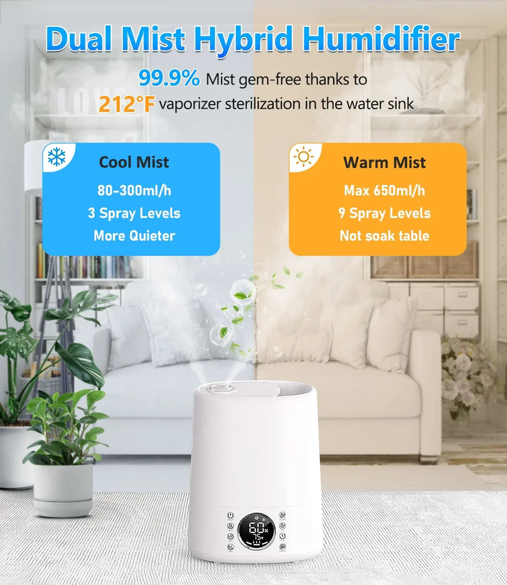 Maxfavor sq Mist Warm Bedroom 861 and Vaporizer Room and Customized Cool for ft. Humidifiers Humidity Remote Humidifiers 6L for with