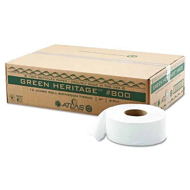 800 Junior Pack in. 2ply Green Heritage 12 PE Economy Roll of 9 Tissue, Bathroom