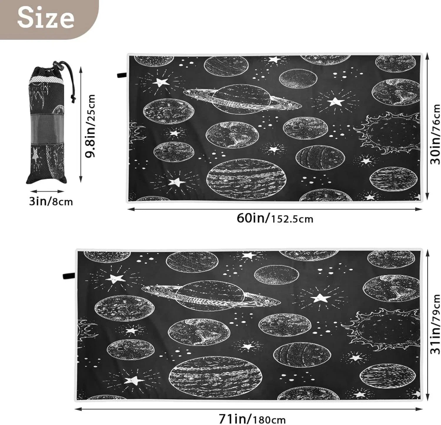 for Camping Holiday（387） Towels Quick Bestwell Towel Compact - Oversized Pattern - Towel Swimming Beach Absorbent Space Travel Super Lightweight Dry Planets
