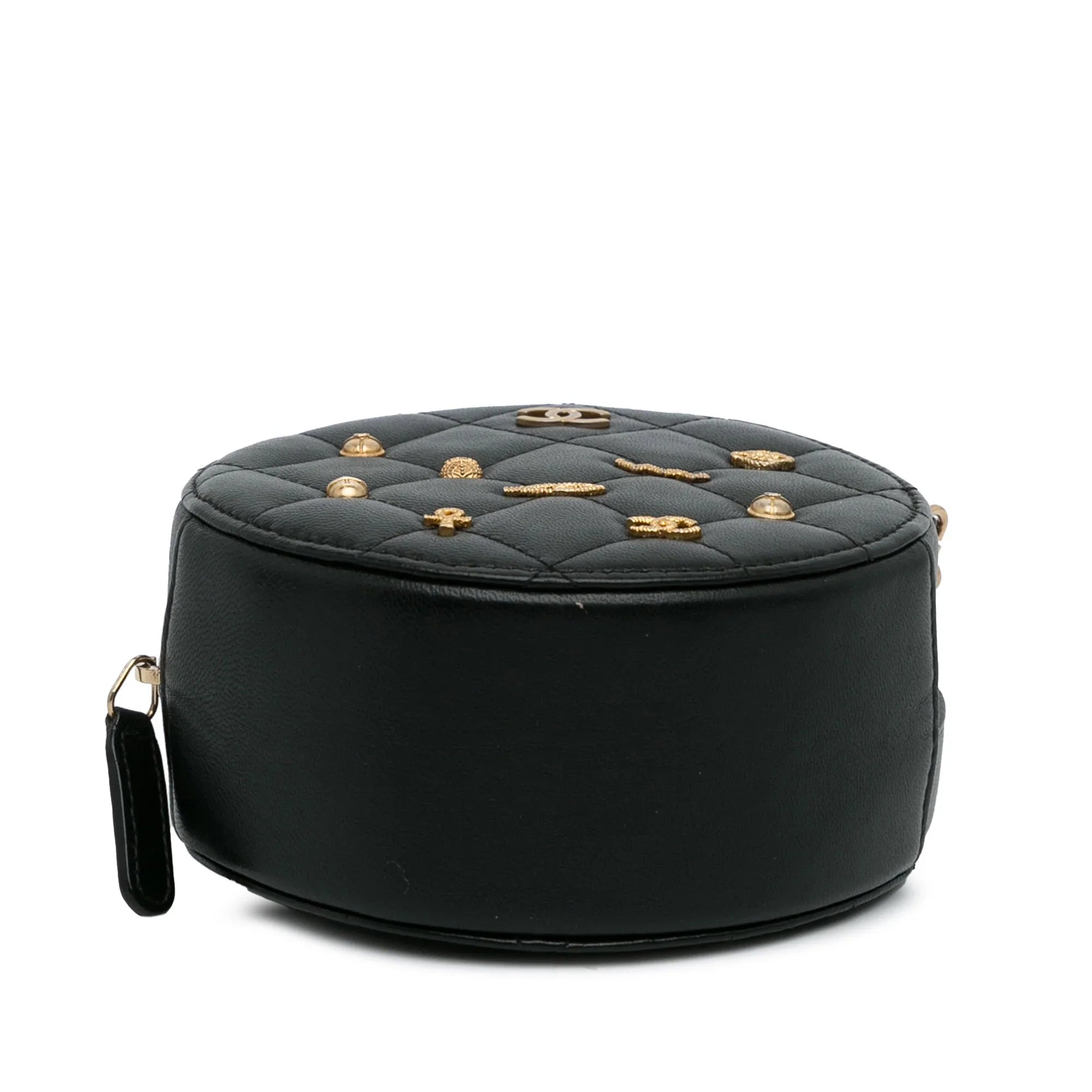 Bag Unisex Pre-Owned Leather Charms Lucky (Good) Chanel Lambskin Round Authenticated Black Crossbody