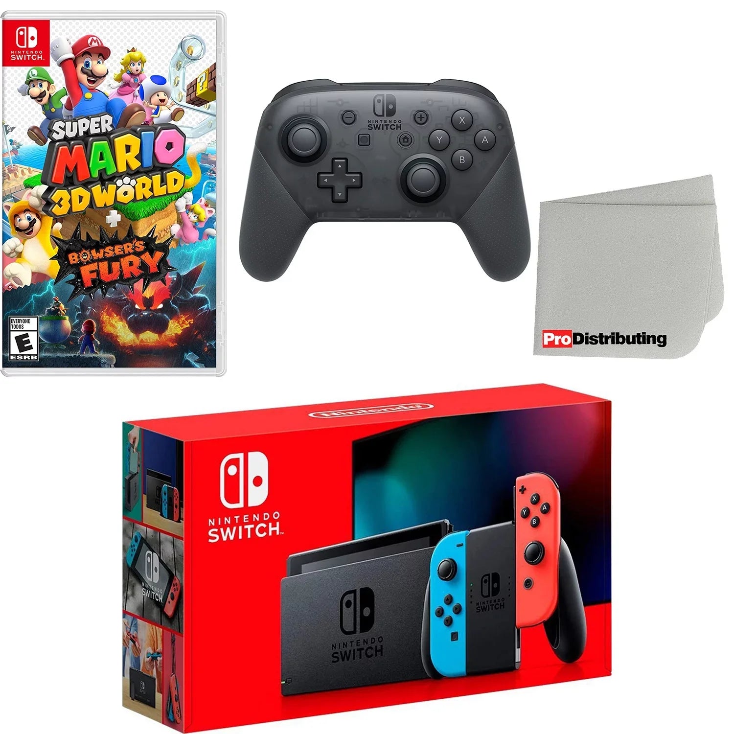 Red & Mario Extra + Super Cloth Wireless with Neon Nintendo Screen World Fury Controller, Cleaning Blue Bowser’s 3D and Switch Console