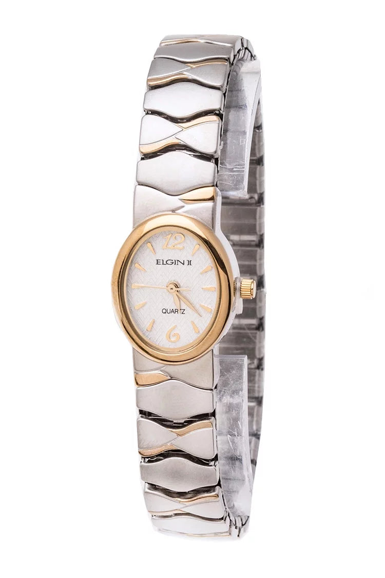 band tone silver two Ladies accent Quartz Watch expansion Elgin